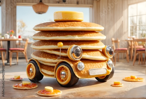 a cute car designed to look like a stack of pancakes photo