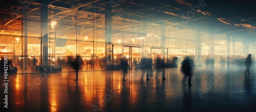 Creative zoom effect picture of airport people. photo