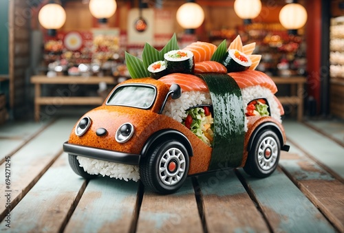 a cute car designed to look like sushi