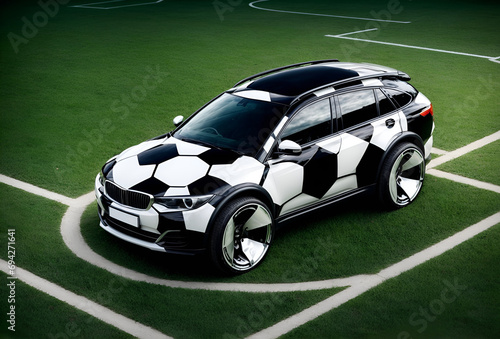 a car designed to look like a classic soccer ball