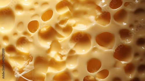 Close-up of cheese with holes. Swiss cheese.