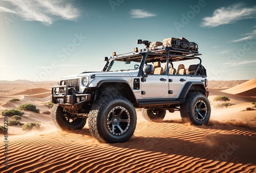 an open SUV  designed for safari tours in the desert