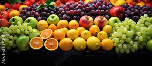 Assorted fresh fruits on display for sale in Istanbul market.