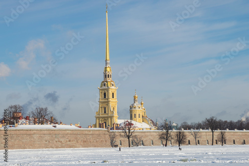 Peter and Paul Cathedral in the ancient Peter and Paul Fortress on a frosty February day. Saint-Petersburg, Russia photo