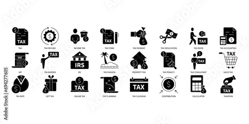 Tax icons set. Set of editable stroke icons.Vector set of Tax
