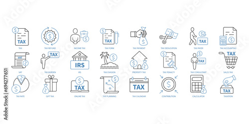 Tax icons set. Set of editable stroke icons.Vector set of Tax
