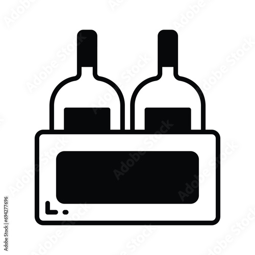 Editable icon of wine bottles crate, beer bottles inside wooden crate