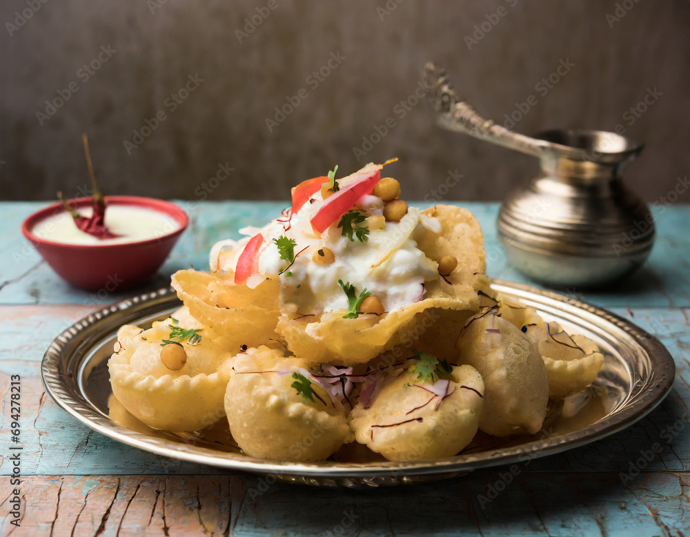 Dahi Puri chat is an indian road side snack item which is especially popular in the state of Maharashtra