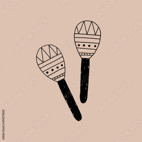 Cinco de Mayo Mexican Folk Maracas. Minimal Hand Drawn Line Graphic. Modern Stylized Vector Illustration