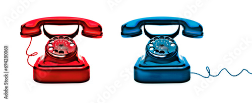 Rotes und Blaues Telefon feigestellt auf weißem Hintergrund