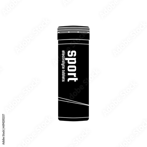 Sport electrolyte hydration tablets with cylinder tube in black fill flat icon vector illustration. Editable graphic resources for many purposes.