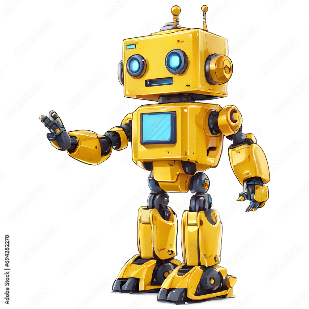 a yellow robot isolated on a white background. a yellow robot isolated on a white background.
