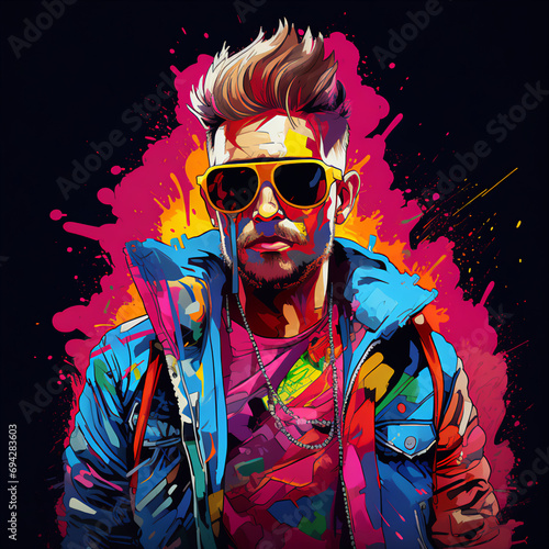 Vibrant Pop Culture Shirt Illustration with Bold Colors and Thick Linework
