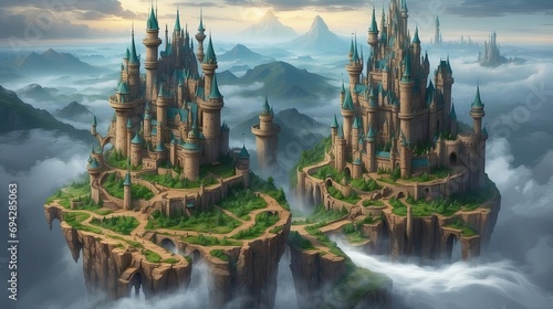 Leinwand Poster Fairytale realm, where majestic castles pierce
