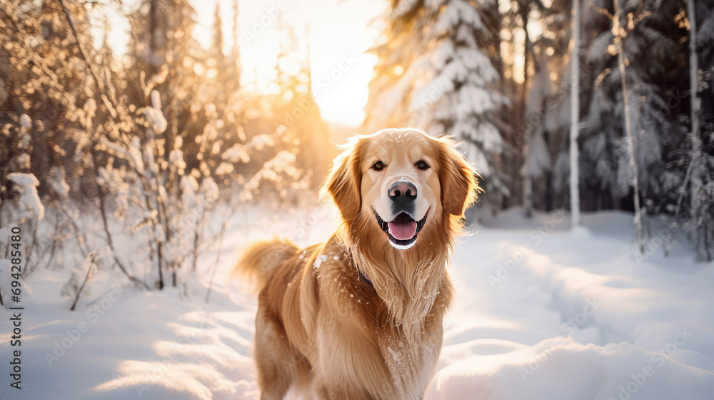 Dog playing on the snow Generatibve Ai