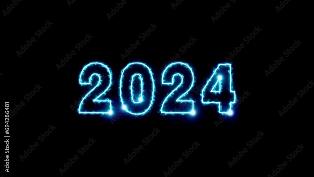 Happy New year and christmas 2024. The inscription 2024 is lit with bright neon light and shimmers. 4K background. Happy New year and christmas 2024. The inscription 2024 is lit with bright neon light and shimmers. 4K background.