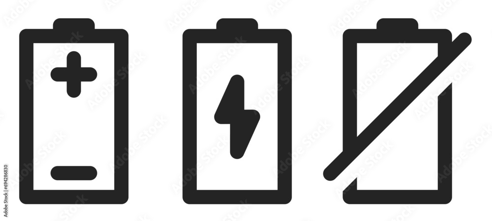 battery icon vector set. outline. Black battery icon vector set. outline. Black