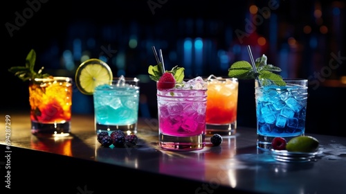 Embrace the art of cocktail crafting with a beautifully garnished drink, its vibrant colors and enticing presentation elevating the beverage experience.