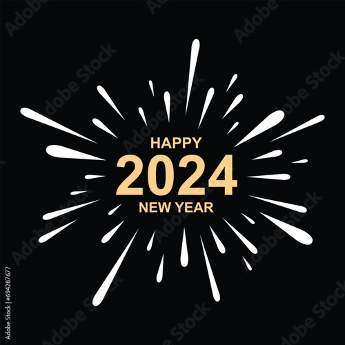 Happy New Year 2024 card holiday with a black background. 2024 abstract background. 2024 text similar design.