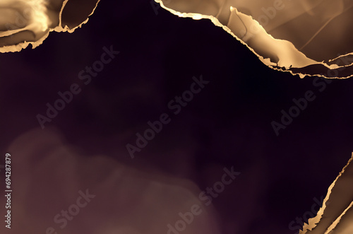 Luxury abstract fluid art painting background alcohol ink technique black and gold purple and golden