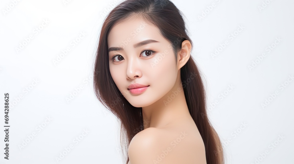Beautiful Asian girl with clean, fresh skin on white background. Facial care Beautiful Asian girl with clean, fresh skin on white background. Facial care