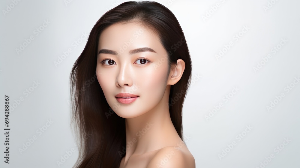Beautiful Asian girl with clean, fresh skin on white background. Facial care Beautiful Asian girl with clean, fresh skin on white background. Facial care