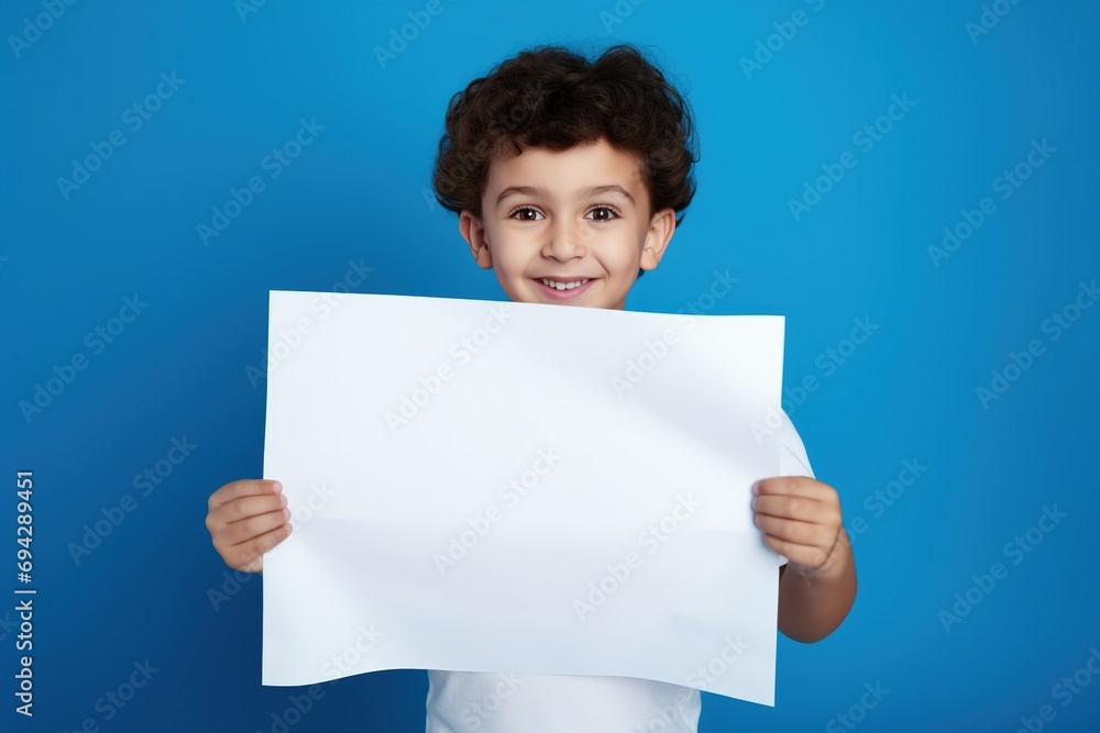 Little boy holding a blank white sheet of paper Little boy holding a blank white sheet of paper