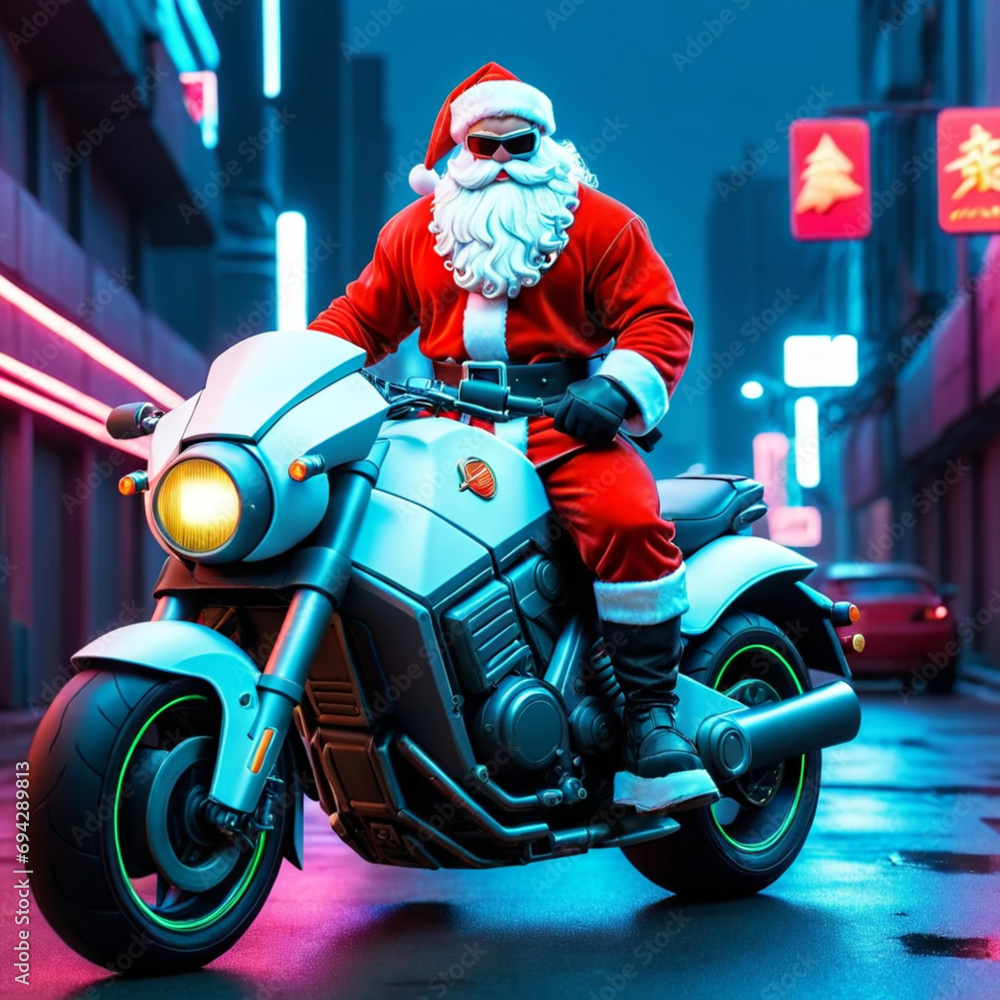 Generated by AI: Tech Wonderland: Powerful Santa Spreads Holiday Cheer Riding a Futuristic Bike with Joy Generated by AI: Tech Wonderland: Powerful Santa Spreads Holiday Cheer Riding a Futuristic Bike with Joy