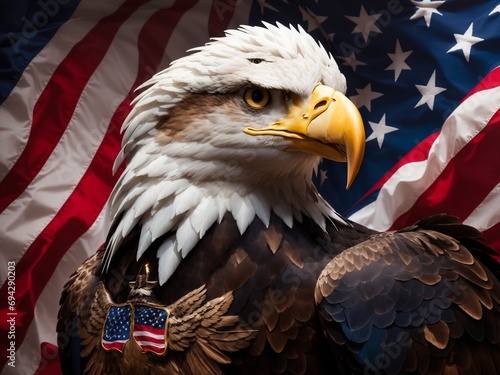 Freedom Soars: Majestic Harmony of Eagle and American Flag in Patriotic Flight