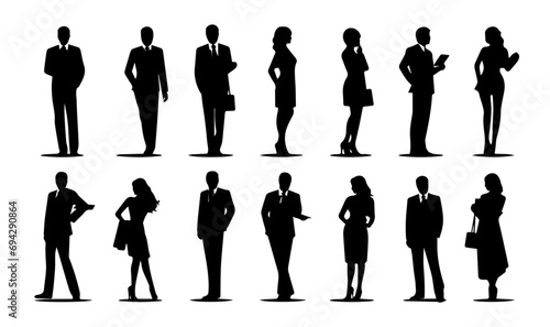 Silhouettes of business people in various poses. Vector illustration. © Imam Lutfi