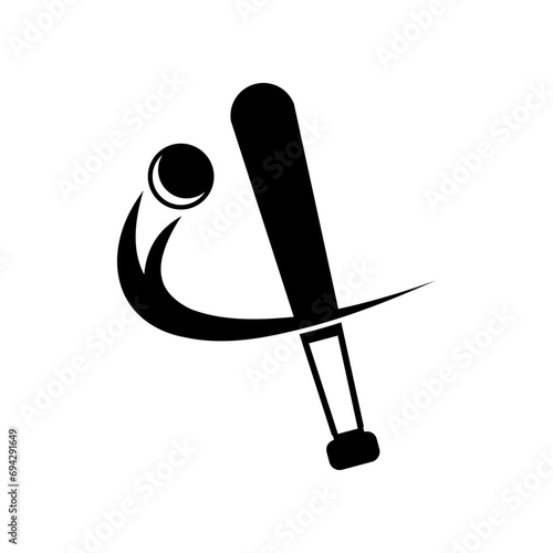 Black baseball bat hitting ball sport icon flat vector design