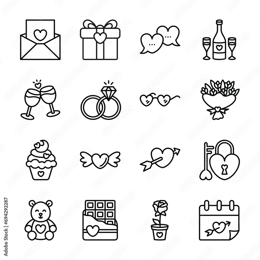 set of valentine's day icons vector