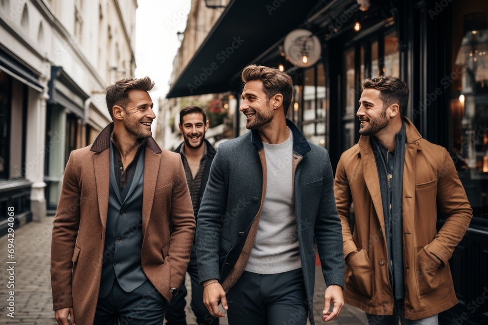 Stylish Men Walking in Urban Setting Stylish Men Walking in Urban Setting