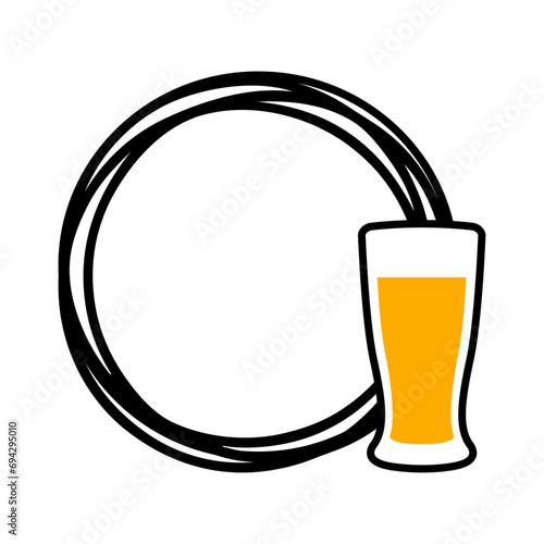 Logo cervecería. Oktoberfest. Marco circular con líneas con vaso de cerveza