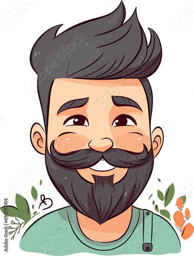 funny bearded man in kawaii style. vector illustration