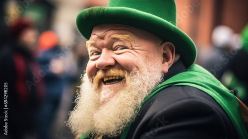 Joyful man in green hat celebrating St. Patrick's Day