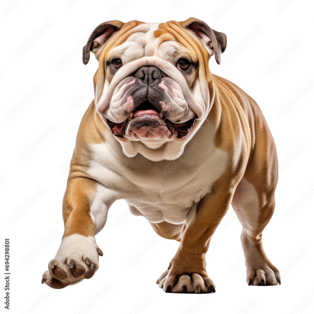 English bulldog playing isolated on white background