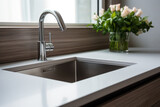 Elegant kitchen sink and faucet with flower bouquet