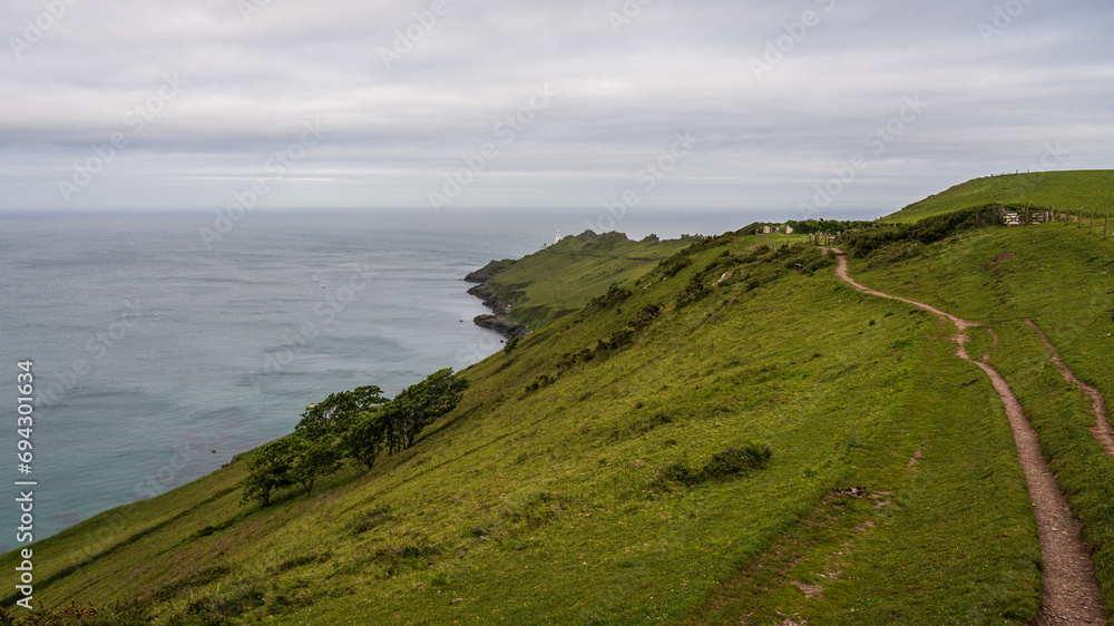 Freshwater Bay with the Lighthouse in the background, Start Point, Devon, England, UK