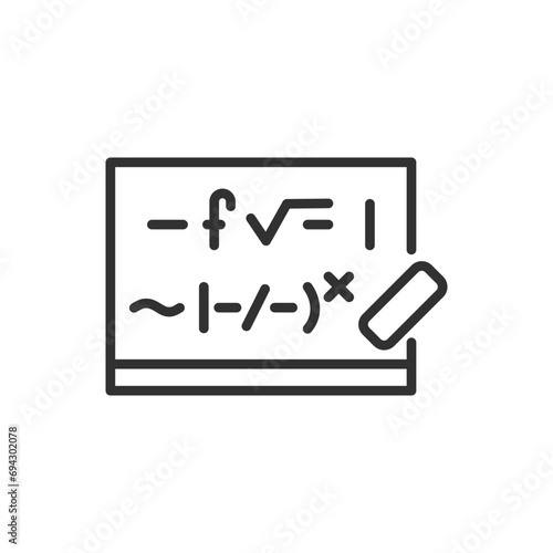 The formula on the blackboard, linear icon. Science. Studying and learning formulas. Line with editable stroke