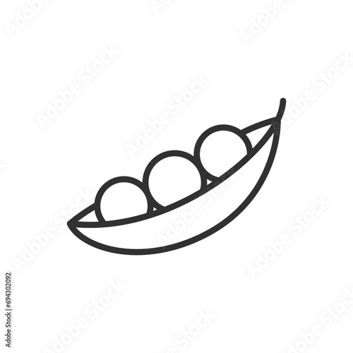 Pea pod with peas, linear icon. Line with editable stroke