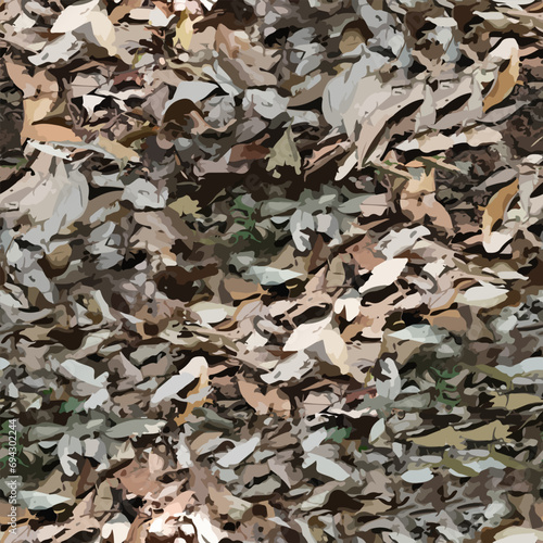 Realistic camouflage Seamless forest pattern. Branches and Oak leaves. Useable for hunting and wildlife photography purposes. Seamless vector illustration. Clothing style masking camo repeat print.
