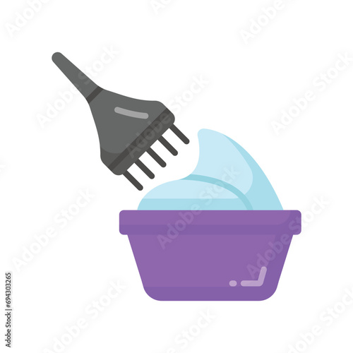 Brush with cream in bowl, concept icon of hair coloring, hair dyeing vector design