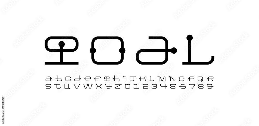 Technical wide thin future font, digital cyber alphabet, trendy universal letters from A to Z and numbers from 0 to 9 for interface design Technical wide thin future font, digital cyber alphabet, trendy universal letters from A to Z and numbers from 0 to 9 for interface design