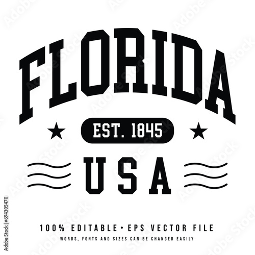 florida text effect vector. Editable college t-shirt design printable text effect vector	 photo