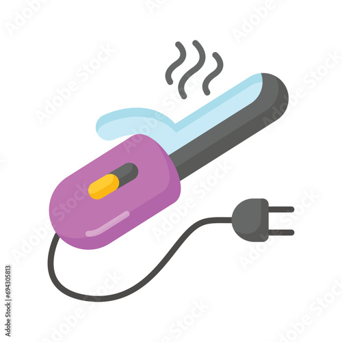 Professional hair styling, curling iron vector design, icon of hair curler