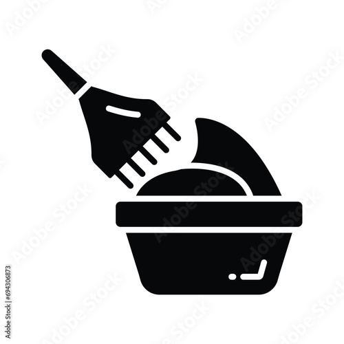 Brush with cream in bowl, concept icon of hair coloring, hair dyeing vector design