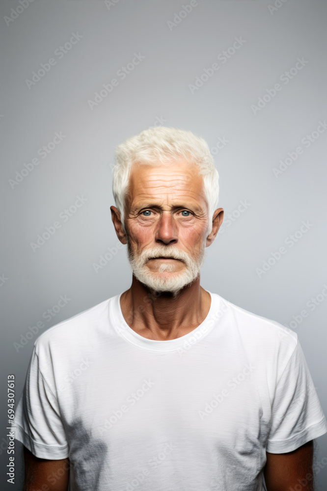 Old senior man portrait, wearing white t-shirt Old senior man portrait, wearing white t-shirt