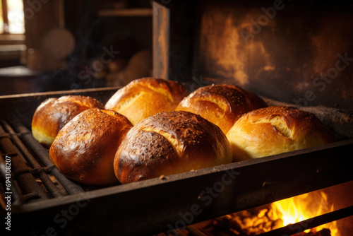 Rustic crusty breads taken out from oven