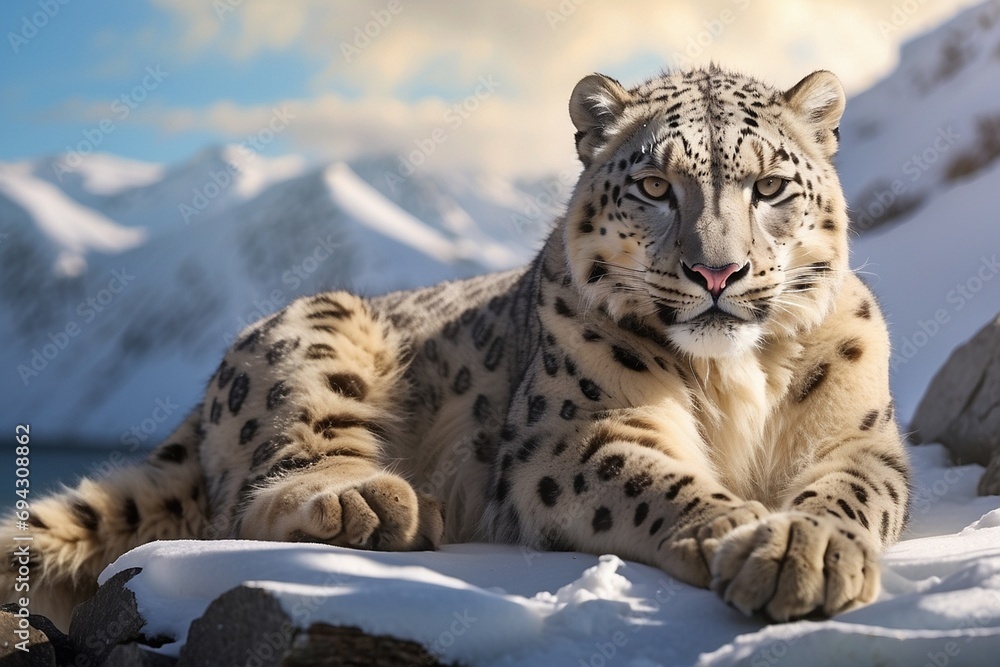 Fototapeta premium leopard in the snow